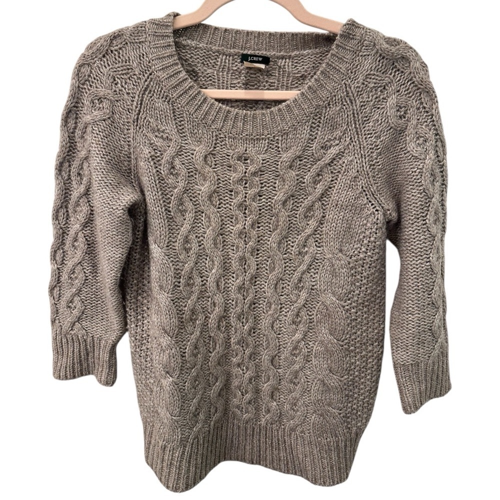 J.Crew Wool Alpaca Cable Knit 3/4 Sleeves Crewneck Sweater Small